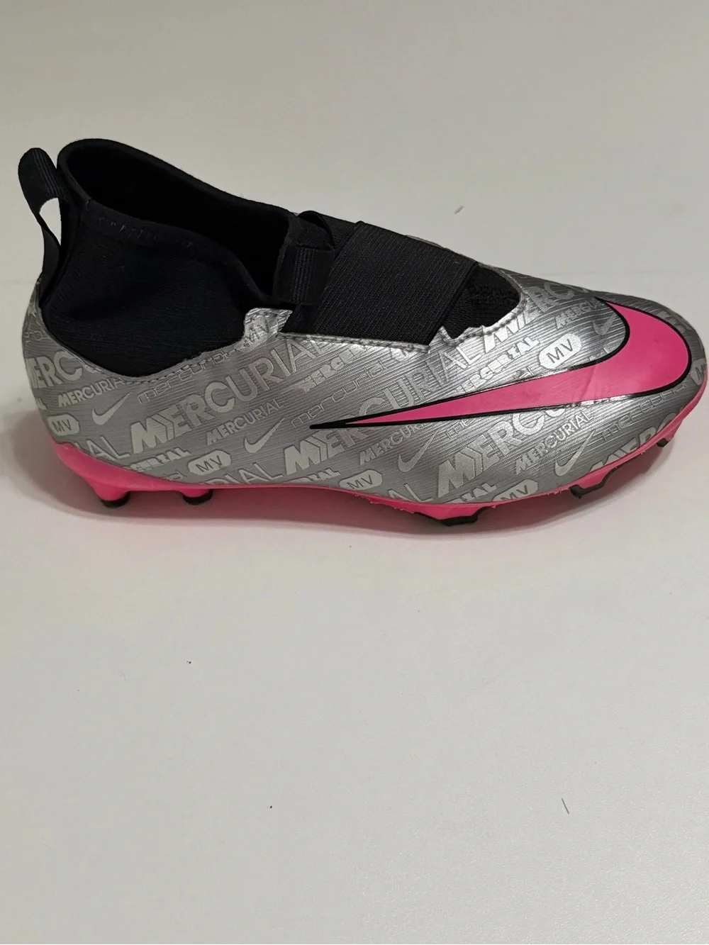 Nike Kids Silver and Pink Soccer Cleats